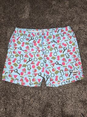Beach Bros Men's 3XL Swim Trunks Retro 90s Vaporwave Pineapple Palm Blue Pink